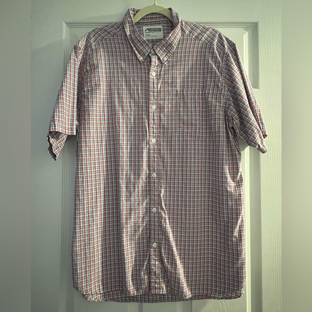 Men’s Mountain Khakis Red and White Plaid Shirt XL